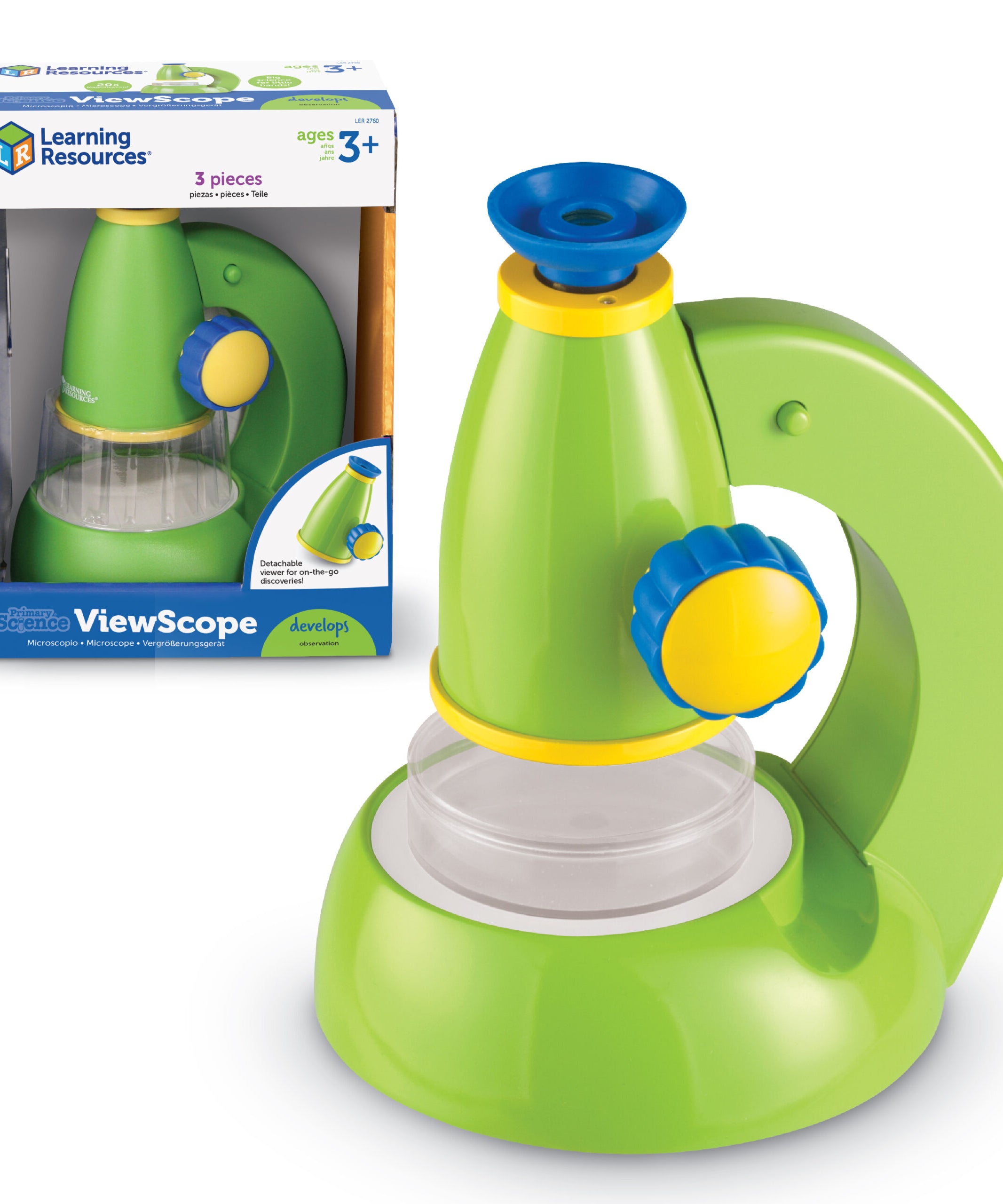موارد التعلم، مجهر ViewScope للعلوم الأساسية، مجهر عملي للأطفال، تكبير 20 ضعفًا، عارض قابل للفصل، عدسة عينية ناعمة للراحة، يتضمن جرابًا بلاستيكيًا شفافًا للعينات، مناسب للأعمار من 3 سنوات فما فوق