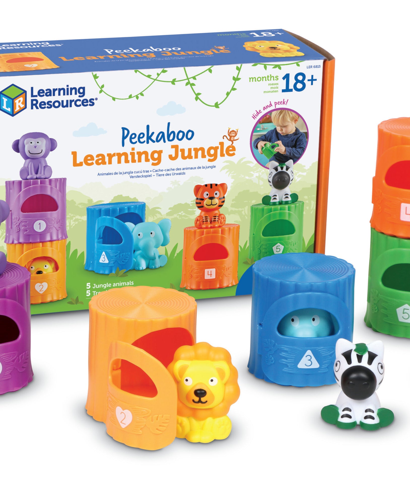 مجموعة ألعاب Peekaboo Learning Jungle من Learning Resources، لعبة تفاعلية للأطفال الصغار لتعليم العد والألوان والمهارات الحركية الدقيقة