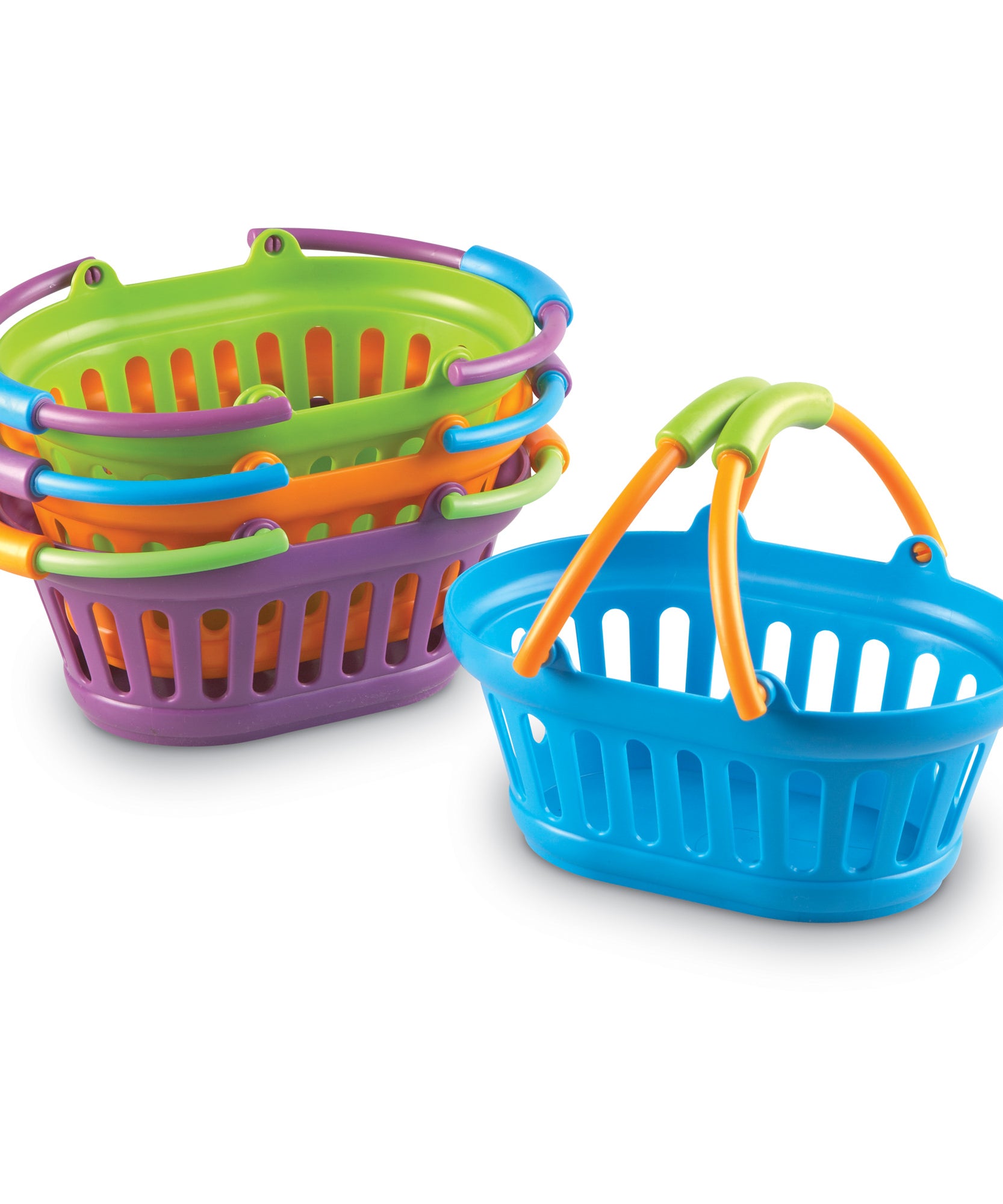 مجموعة سلال New Sprouts من Learning Resources، مكونة من 4 سلال ملونة بمقابض سميكة، مثالية للعب التظاهري ومهارات التواصل، للأعمار من سنتين فما فوق