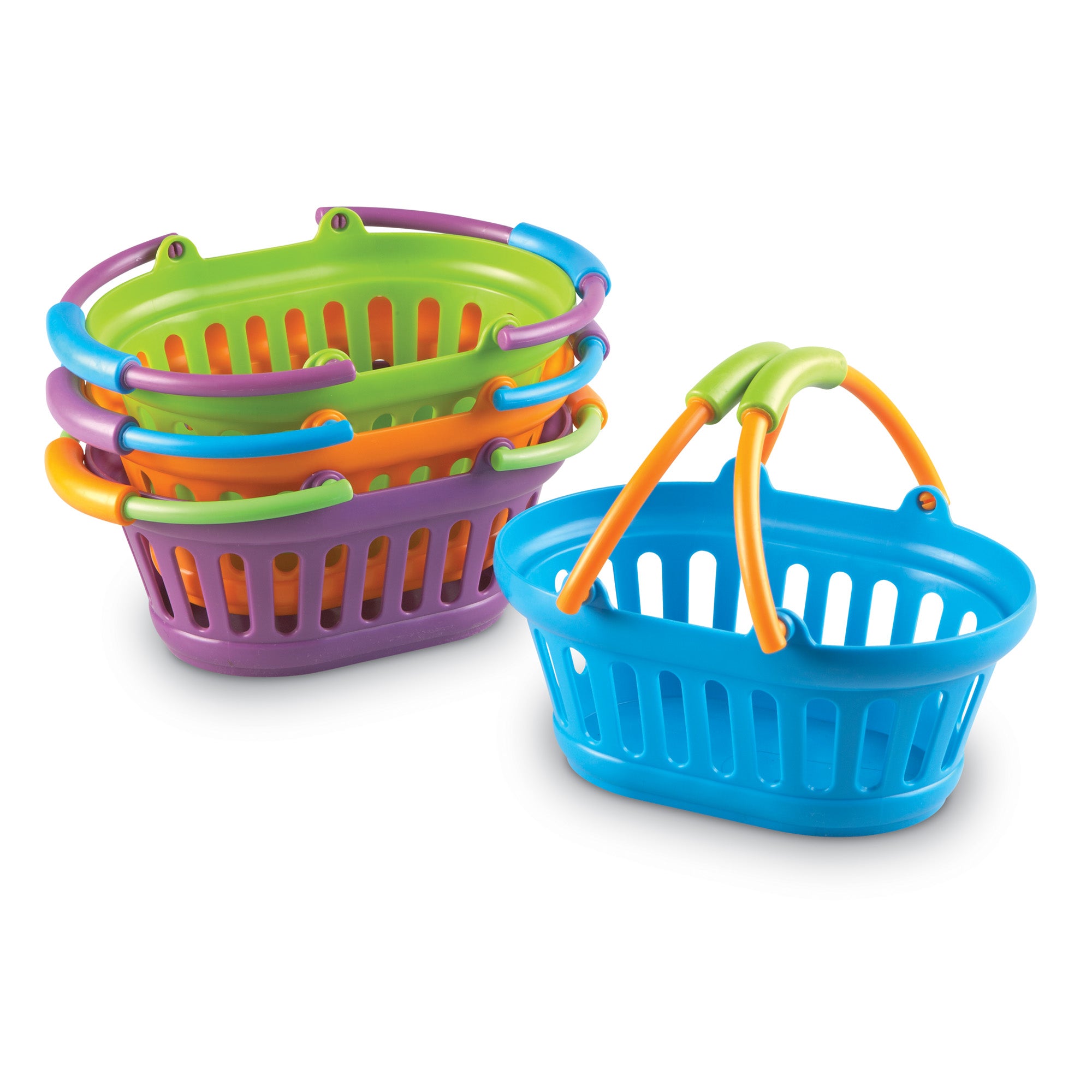 مجموعة سلال New Sprouts من Learning Resources، مكونة من 4 سلال ملونة بمقابض سميكة، مثالية للعب التظاهري ومهارات التواصل، للأعمار من سنتين فما فوق